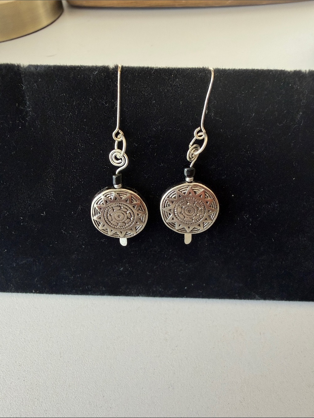 Silver Tone Mandala Sunburst Handmade Drop Earrings - Women Jewelry